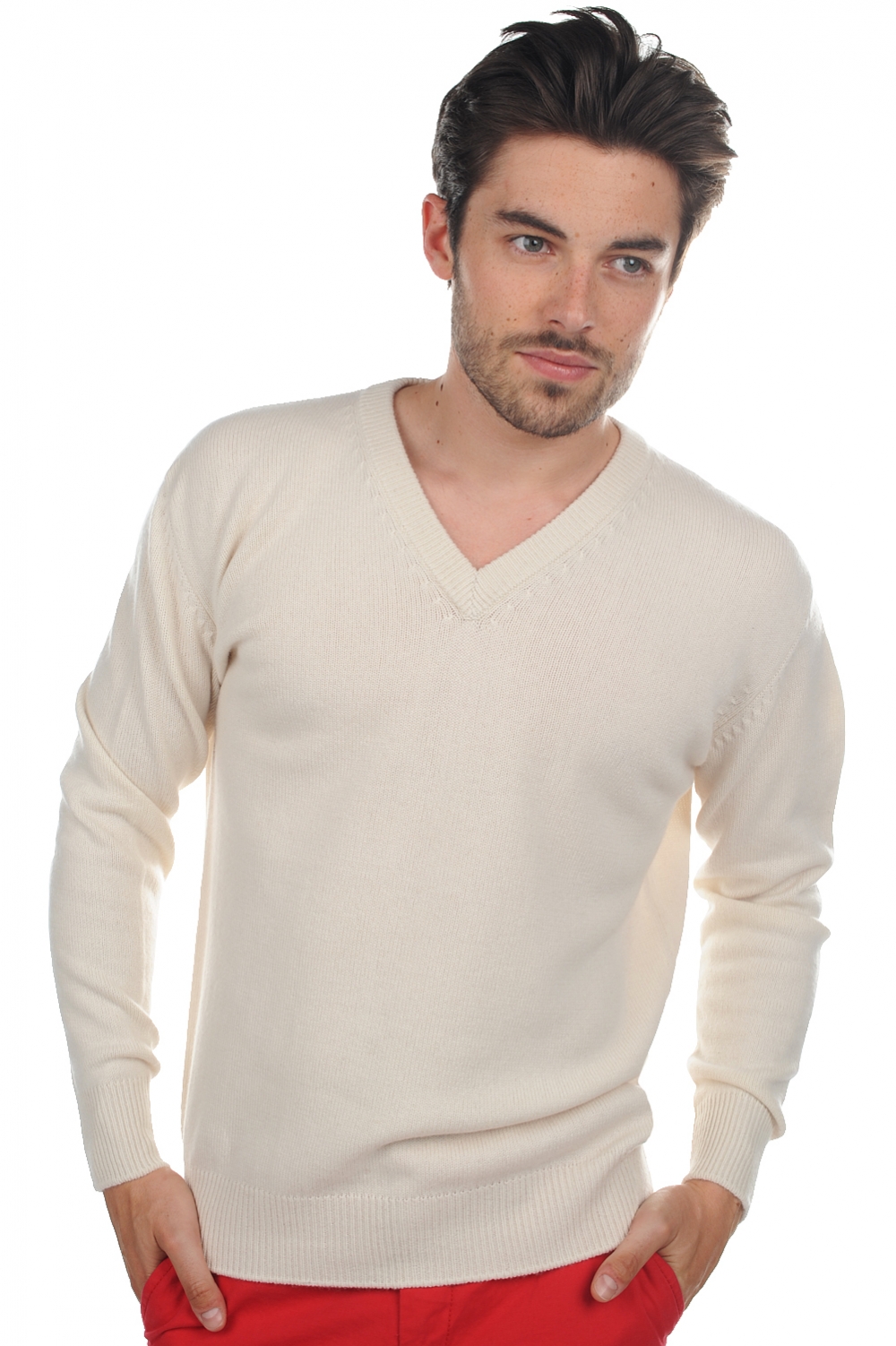 Cachemire pull homme hippolyte 4f natural ecru m