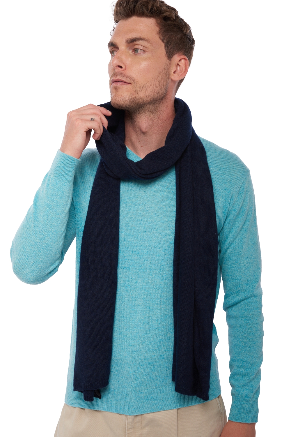 Cachemire pull homme miaou marine fonce 210 x 38 cm