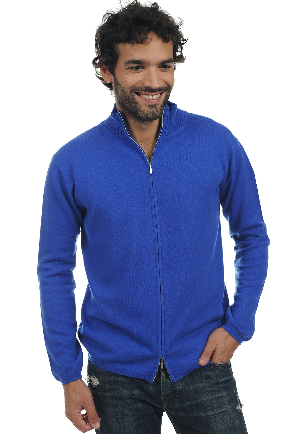 Cachemire pull homme zip capuche elton bleu lapis 3xl