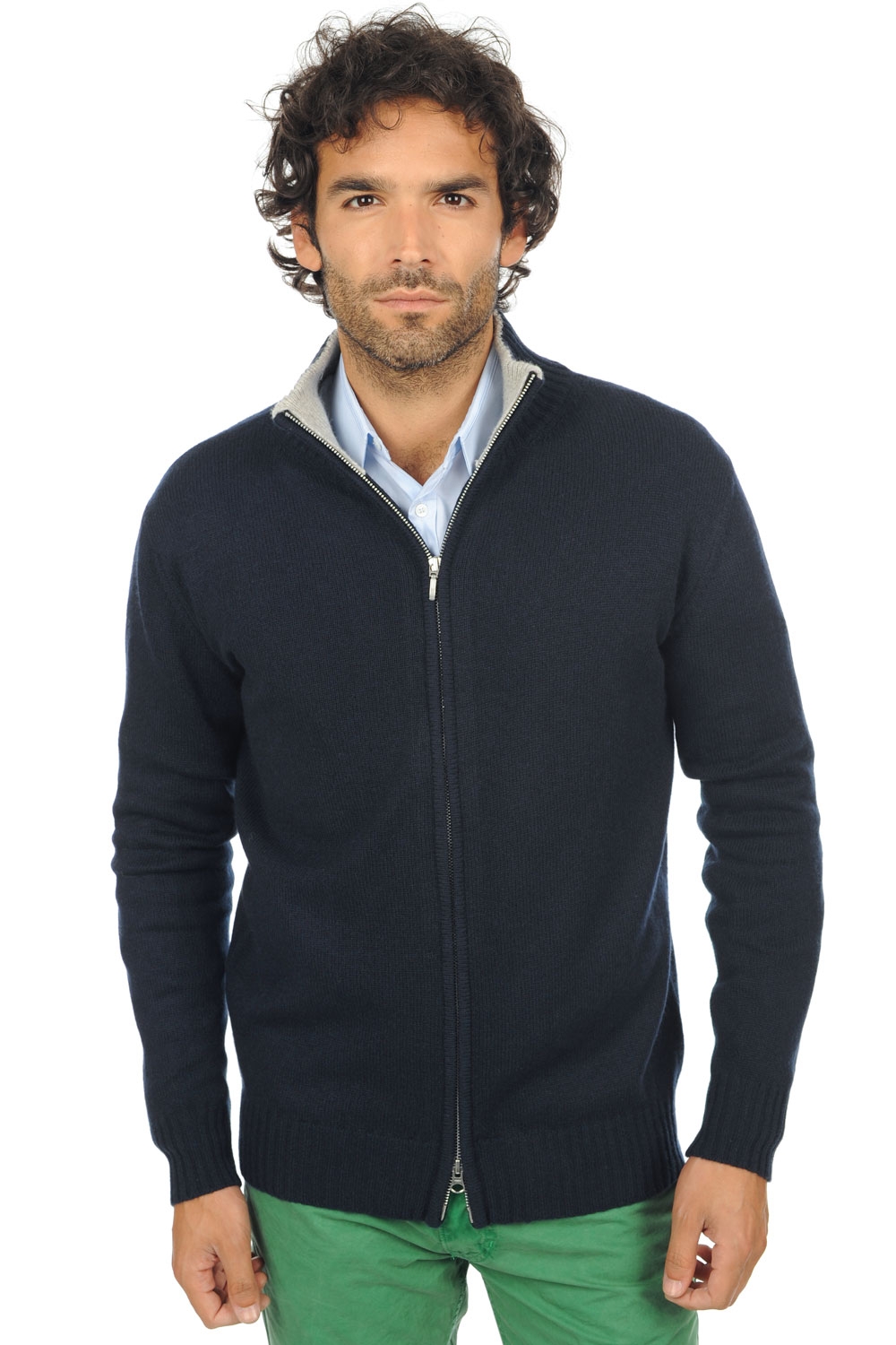 Cachemire pull homme zip capuche maxime marine fonce flanelle chine xs
