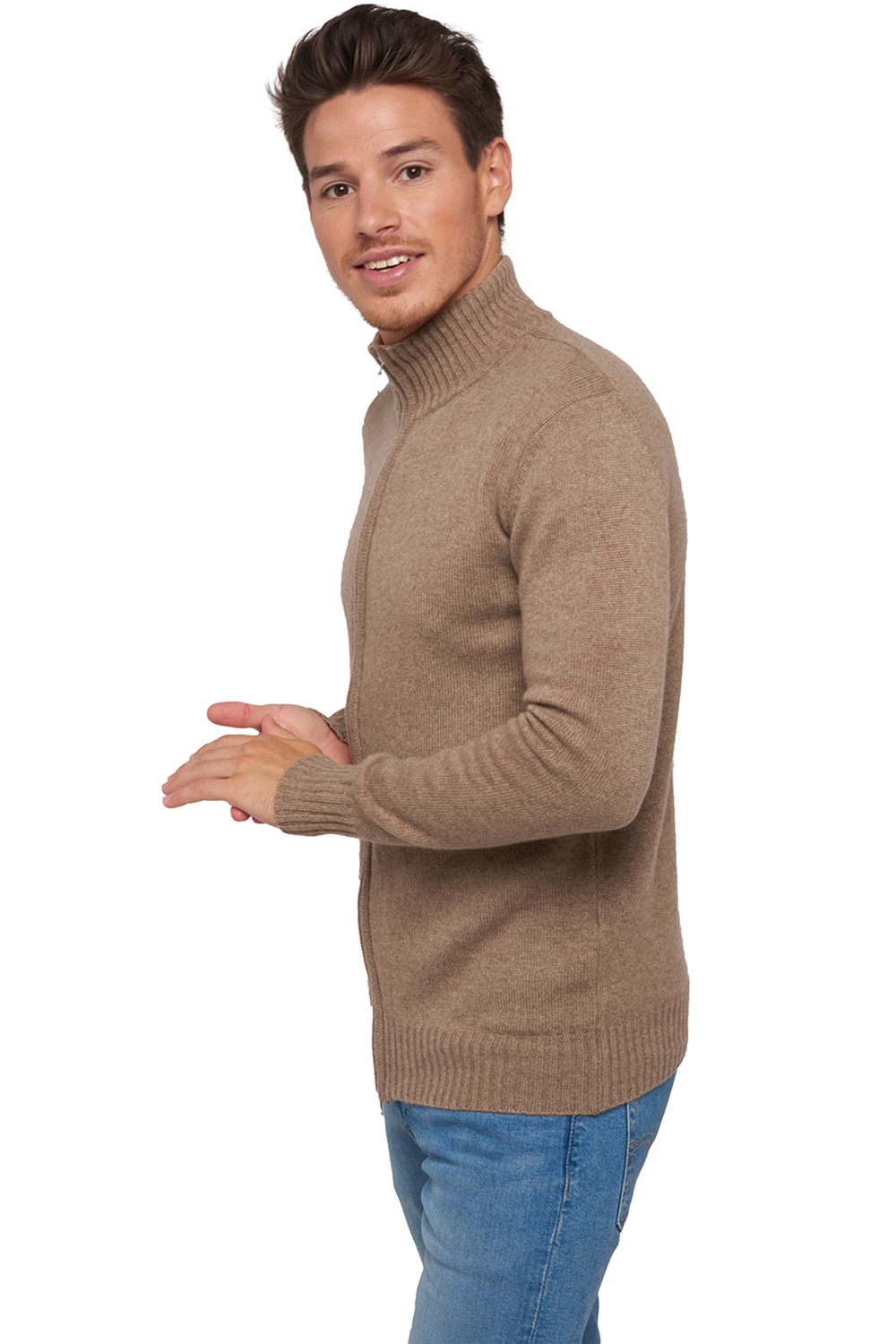 Cachemire pull homme zip capuche maxime natural brown natural beige s