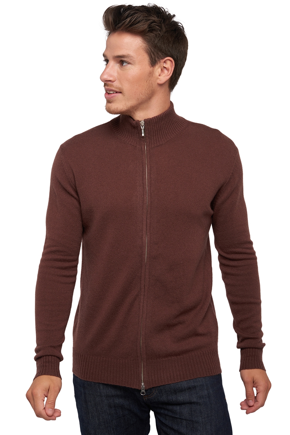 Cachemire pull homme zip capuche thobias first chocobrown l